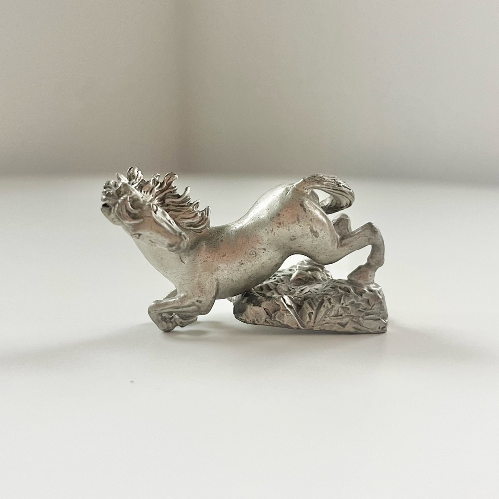 Vintage MWFP Pewter Stallion Horse on Rock Moving Long Mane 2001 Figurine Small